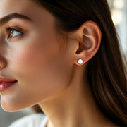 Flat back stud earrings in sterling silver, lifestyle
